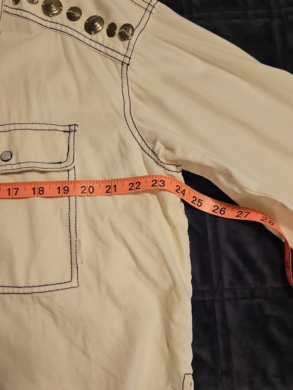 We The Free Austin Denim Jacket, Ivory, Western Studded Shirt Jacket, M - Picture 10 of 12